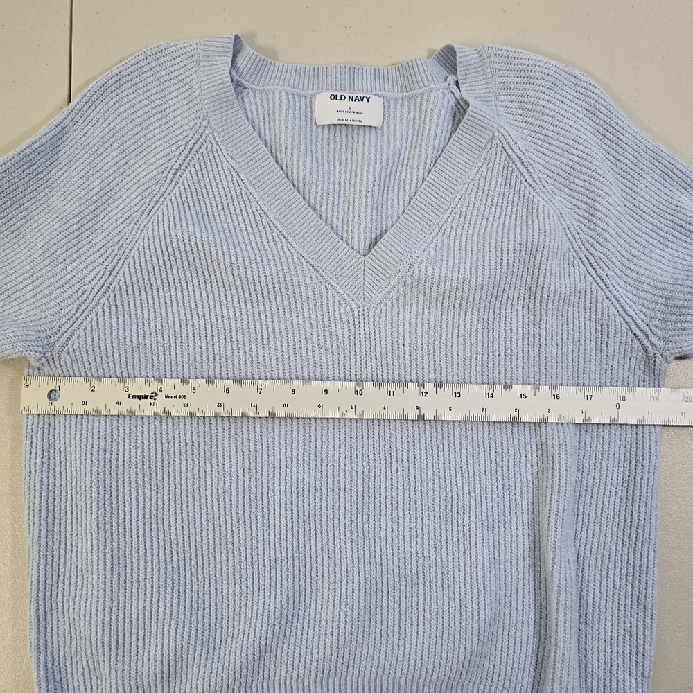 Old Navy Sweater Pullover Women S Small Blue V-Neck Knit Long Sleeve Cotton - Picture 7 of 14